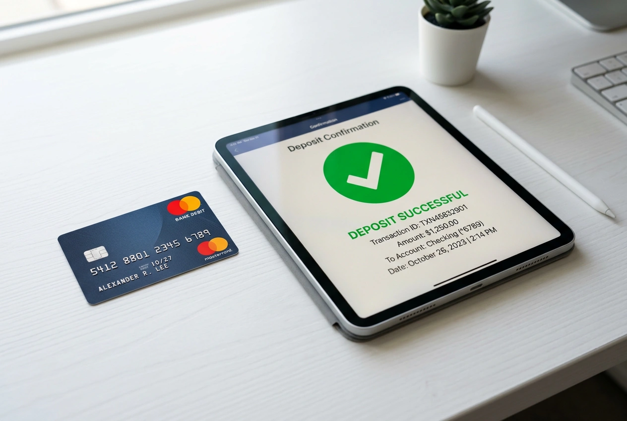 Platobná karta Mastercard vedľa tabletu so zobrazenou stránkou Fortuna